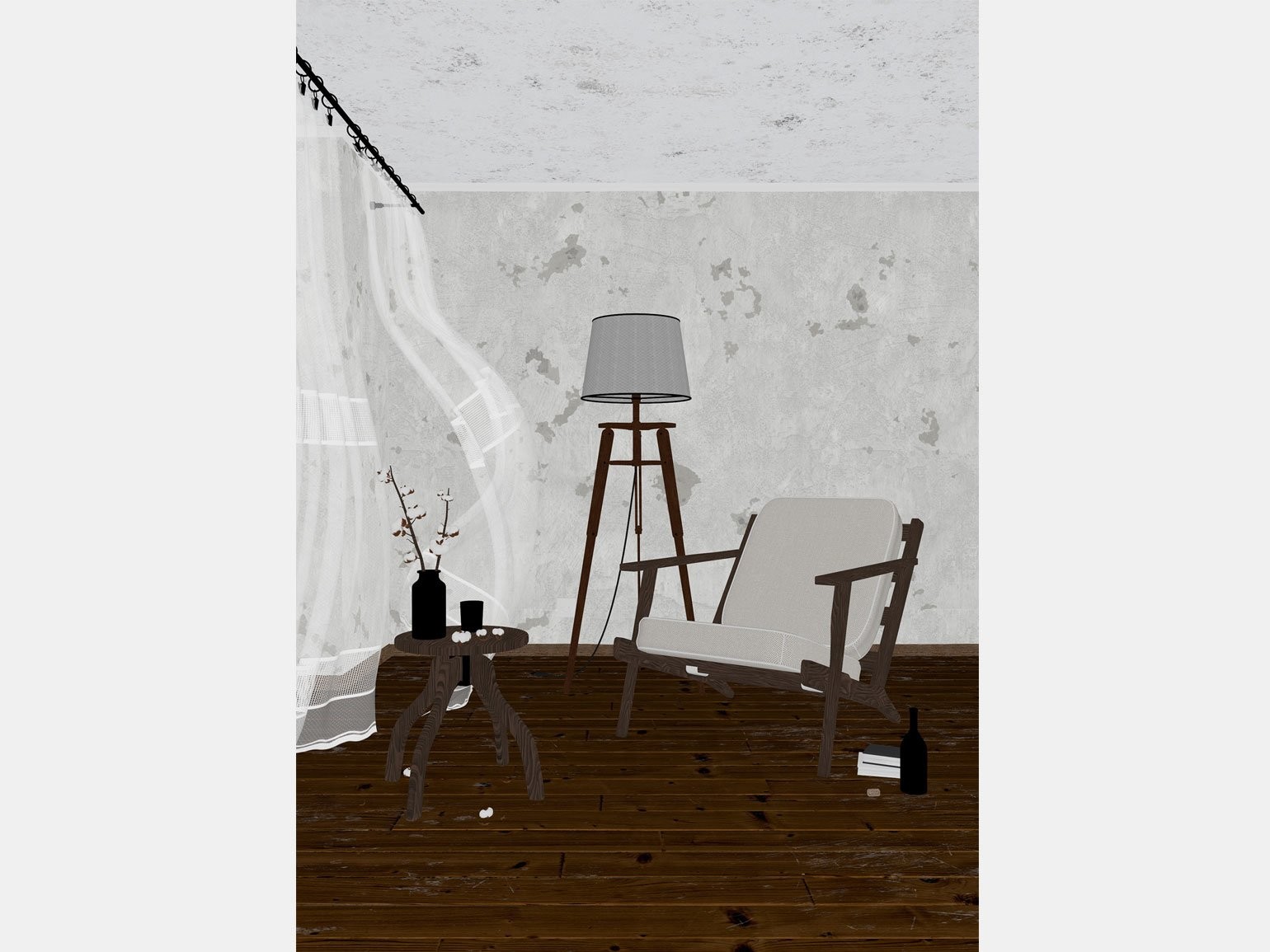 Предметы мебели и декора в модели помещения, выполненные в SketchUp